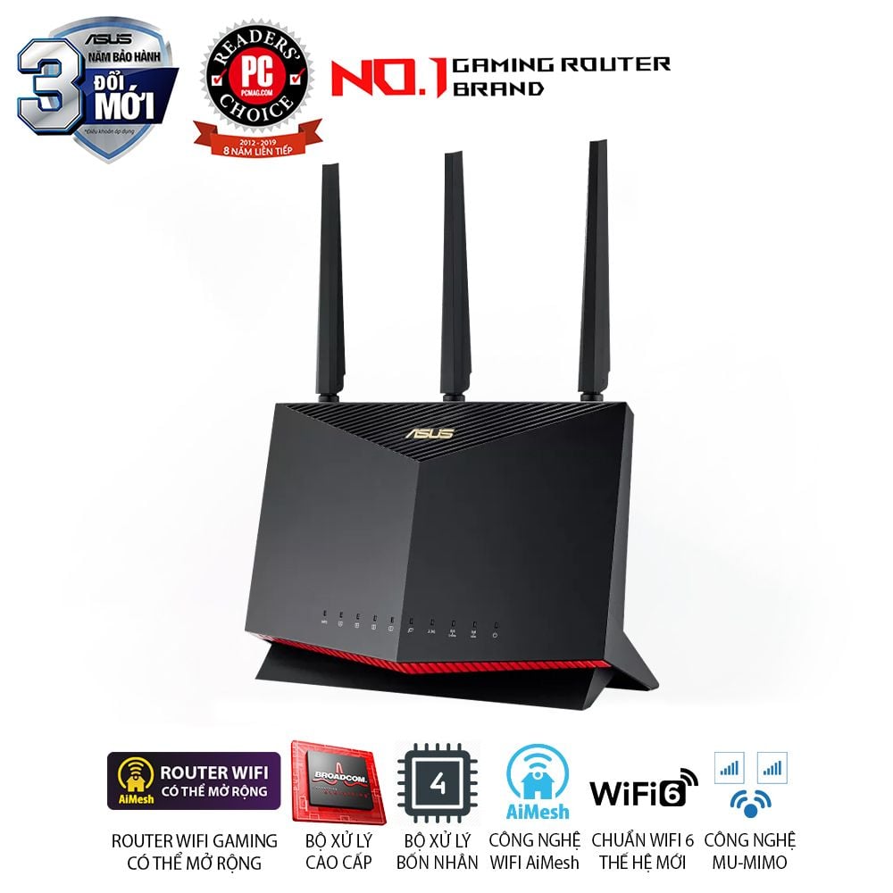 ASUS RT-AX86U Pro Chuẩn AX5700 Dual Band WiFi 6 Extendable Gaming Router