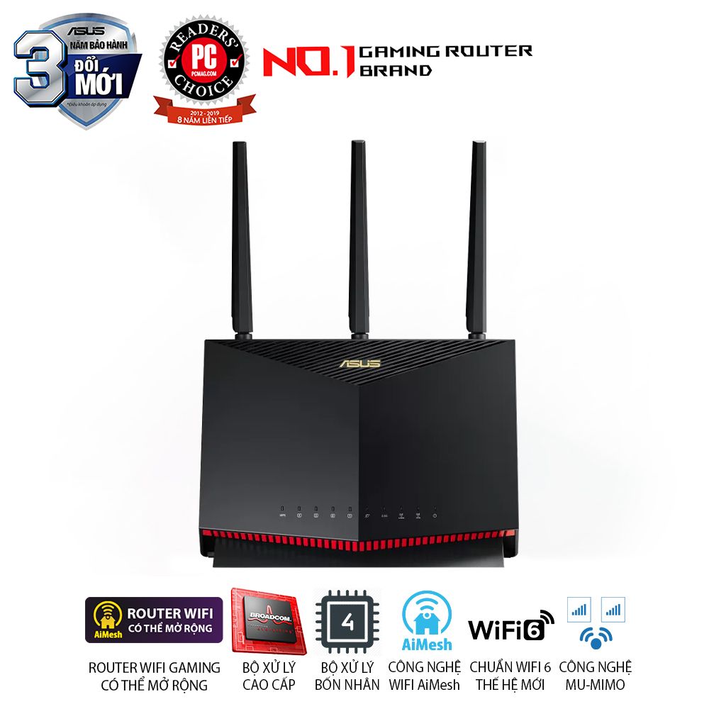 ASUS RT-AX86U Pro Chuẩn AX5700 Dual Band WiFi 6 Extendable Gaming Router