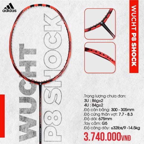  Vợt Cầu Lông Adidas Wucht P8 Solar Shock 3U, 4U Red - Đỏ/Đen 
