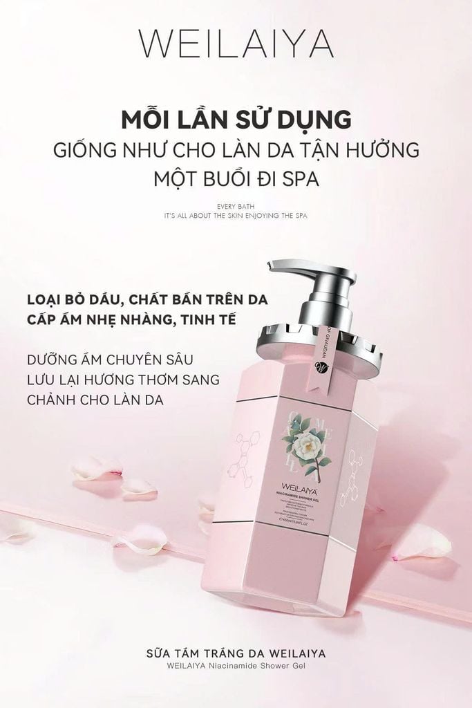 Sữa Tắm Trắng Da Weilaiya Niacinamide & Perfume Rose Whitening Shower Gel 450ml