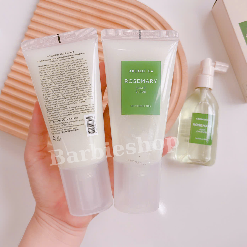 Tẩy Da Chết Da Đầu Aromatica 165G & Xịt dưỡng tóc Aromatica Rosemary root enhancer 100ml