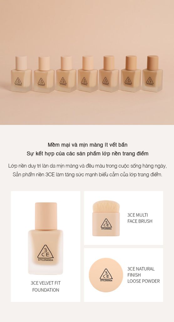 Kem Nền 3CE Velvet Fit Foundation Đủ Tone