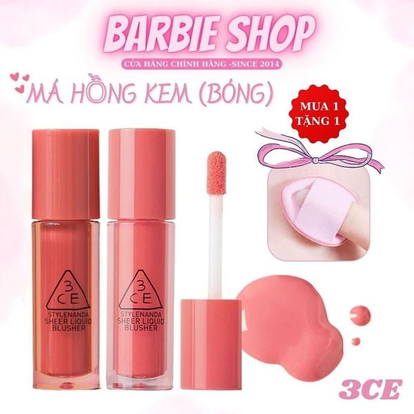 Má Hồng 3CE Sheer Liquid Blusher Dạng Kem (Our Way + Cozy Peach + Side Piece + Joyful Affair + Soft Fig) 3g