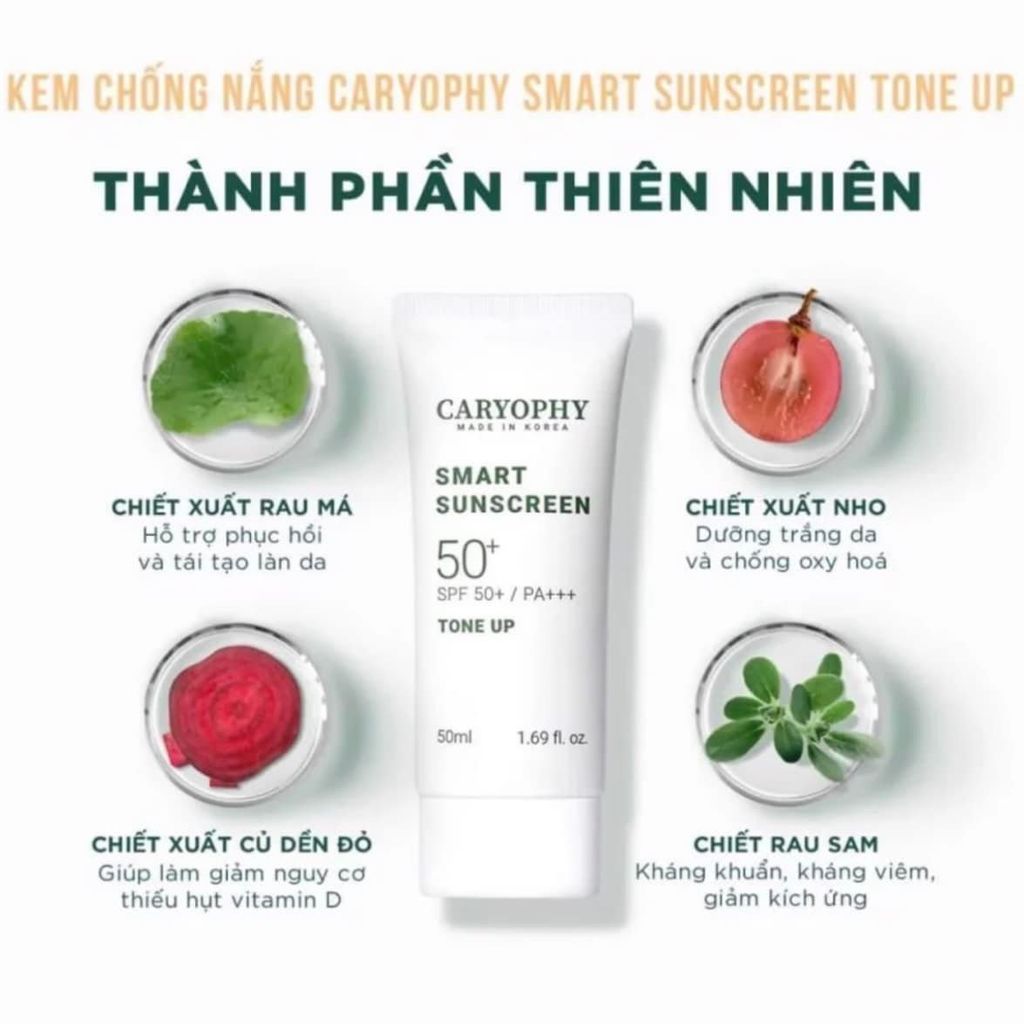 Kem Chống Nắng Caryophy Smart Sunscreen Tone Up - Smart Moist Sunscreen SPF50+/Pa+++ 50ml