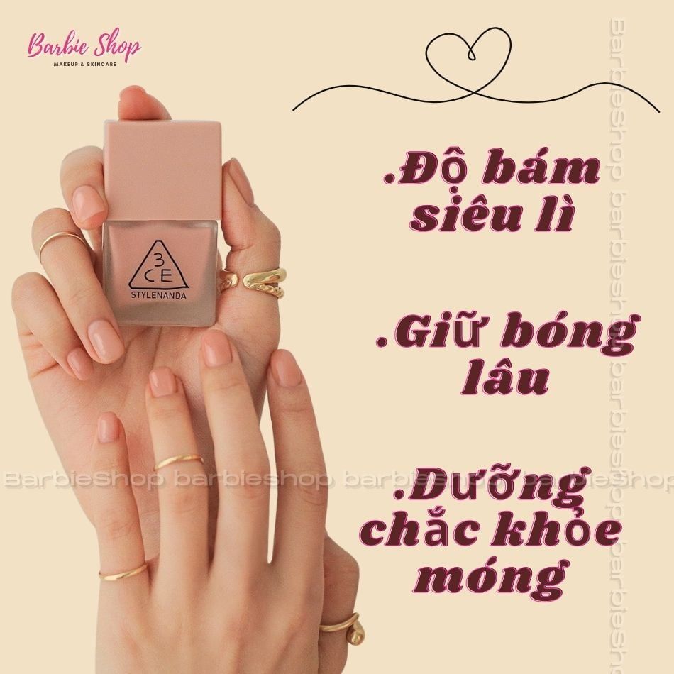 (FULL MÀU) Sơn Móng Tay 3CE Nail Lacquer - Nu01, Nu02, CR01, PE06, PK24