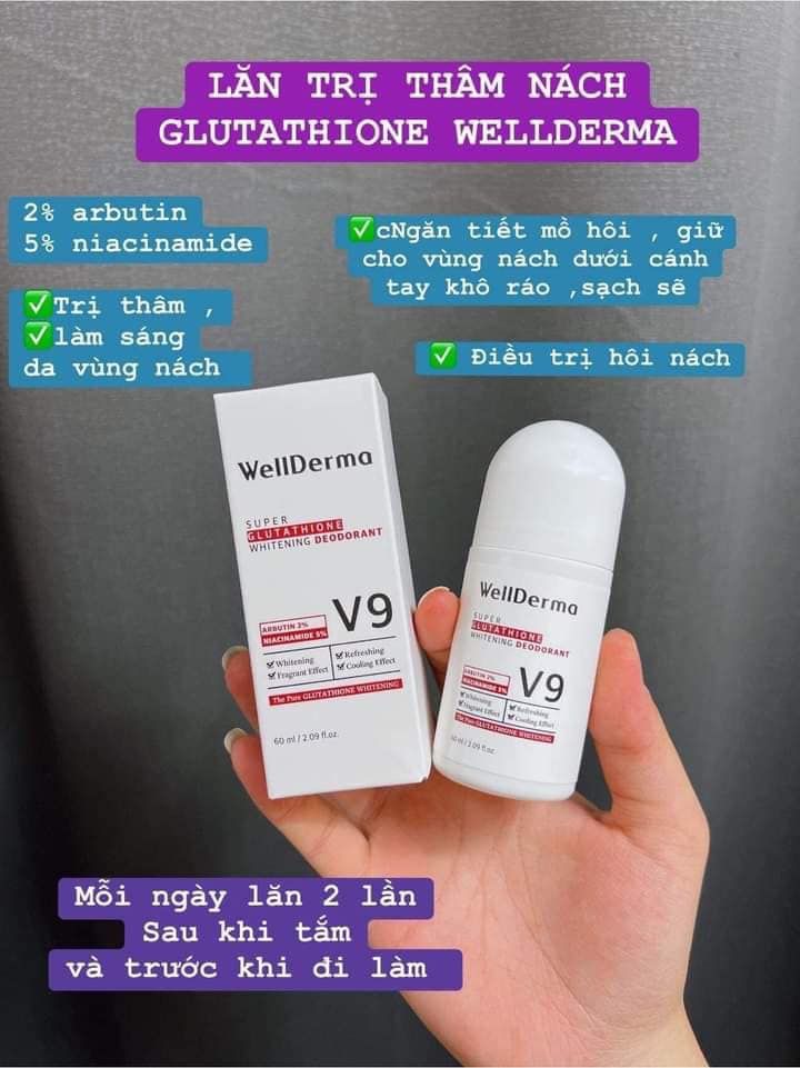 Lăn Nách Trắng Da WellDerma Super Glutathione Whitening Deodorant V9 60ml