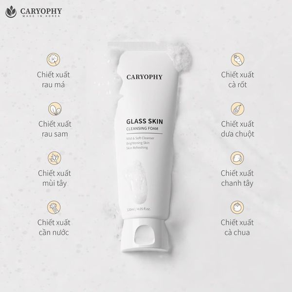 Sữa Rửa Mặt Sáng Da Caryophy Glass Skin Cleasing Foam 120ml - Tặng Kèm Bình Nước