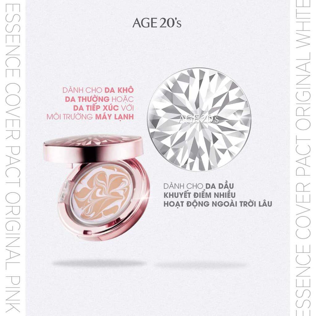 ( Tặng Máy Bấm Mi Nhiệt ) Phấn Tươi Age 20 Age 20's Essence Cover Pact Original SPF 50+ PA +++ 12.5g