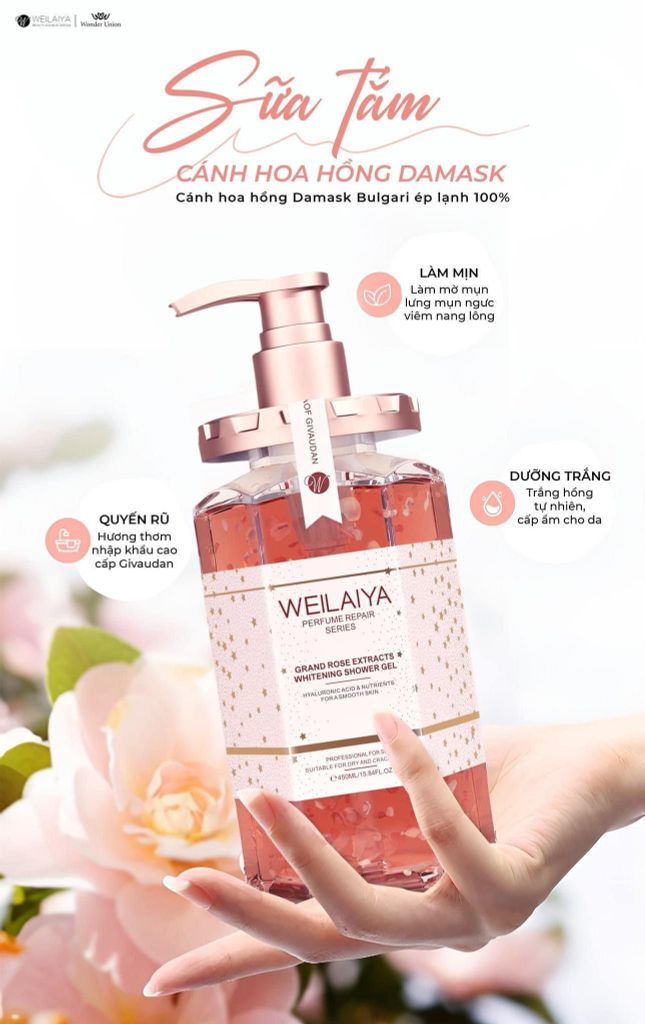 Sữa Tắm Trắng Da Weilaiya Niacinamide & Perfume Rose Whitening Shower Gel 450ml