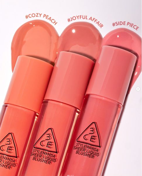 Má Hồng 3CE Sheer Liquid Blusher Dạng Kem (Our Way Cozy Peach Side Piece Joyful Affair Soft Fig) 3g