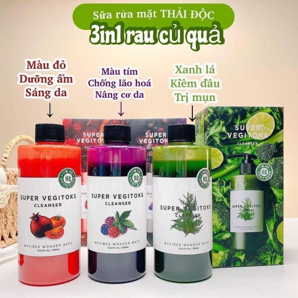 [Mẫu Mới Nhất] Sữa Rửa Mặt Vegitoks Rau Củ Thải Độc Hoa Quả - 300ml