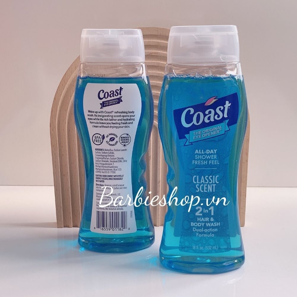 Sữa Tắm Gội Coast Hair & Body 532ml - Dạng Gel mẫu mới