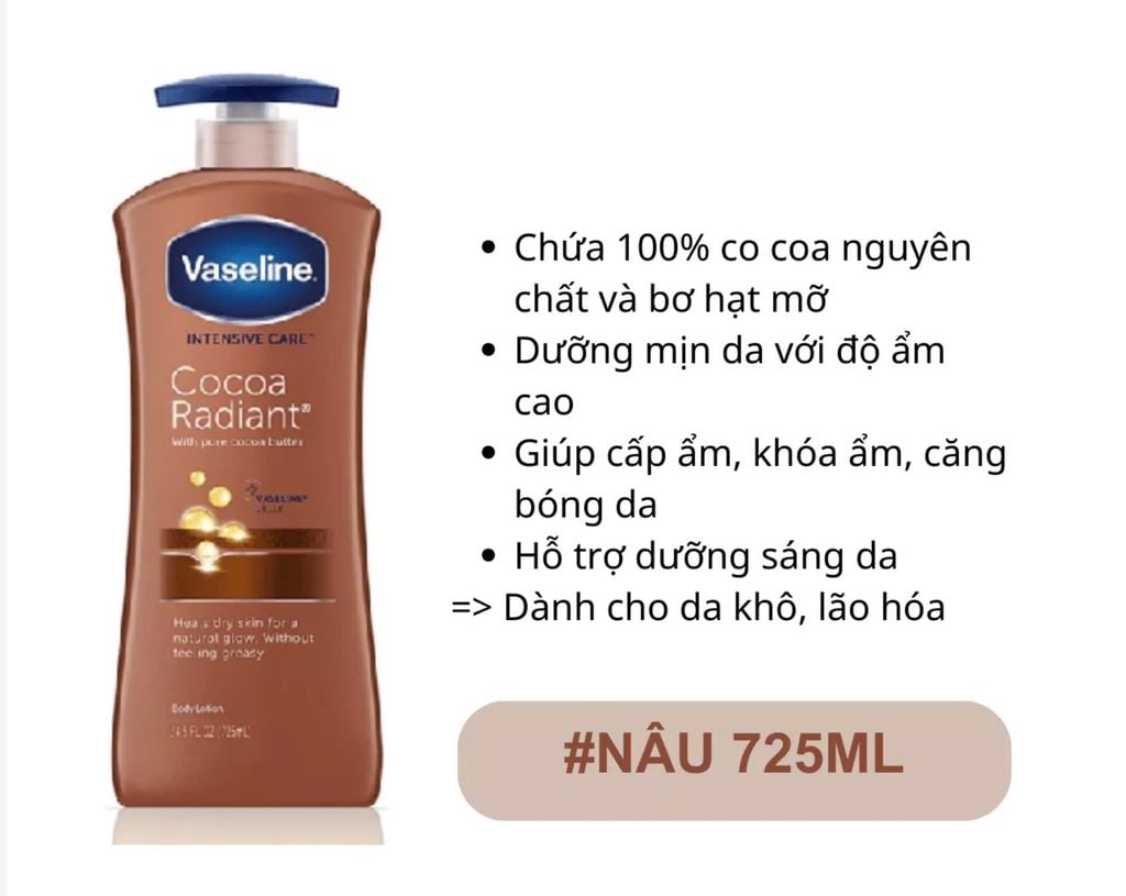 Dưỡng Thể Vaseline 725ML Mẫu Mới Vòi Xanh (Đủ Màu)