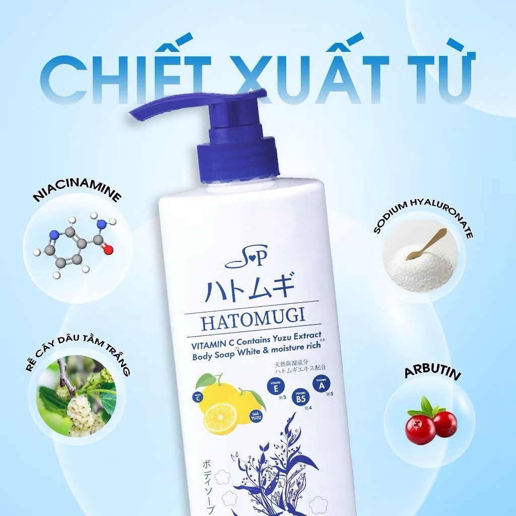 Sữa Tắm Dưỡng Ẩm, Trắng Da Chiết Xuất Ý Dĩ  Hatomugi Moisturizing & Washing The Body Soap 800ml