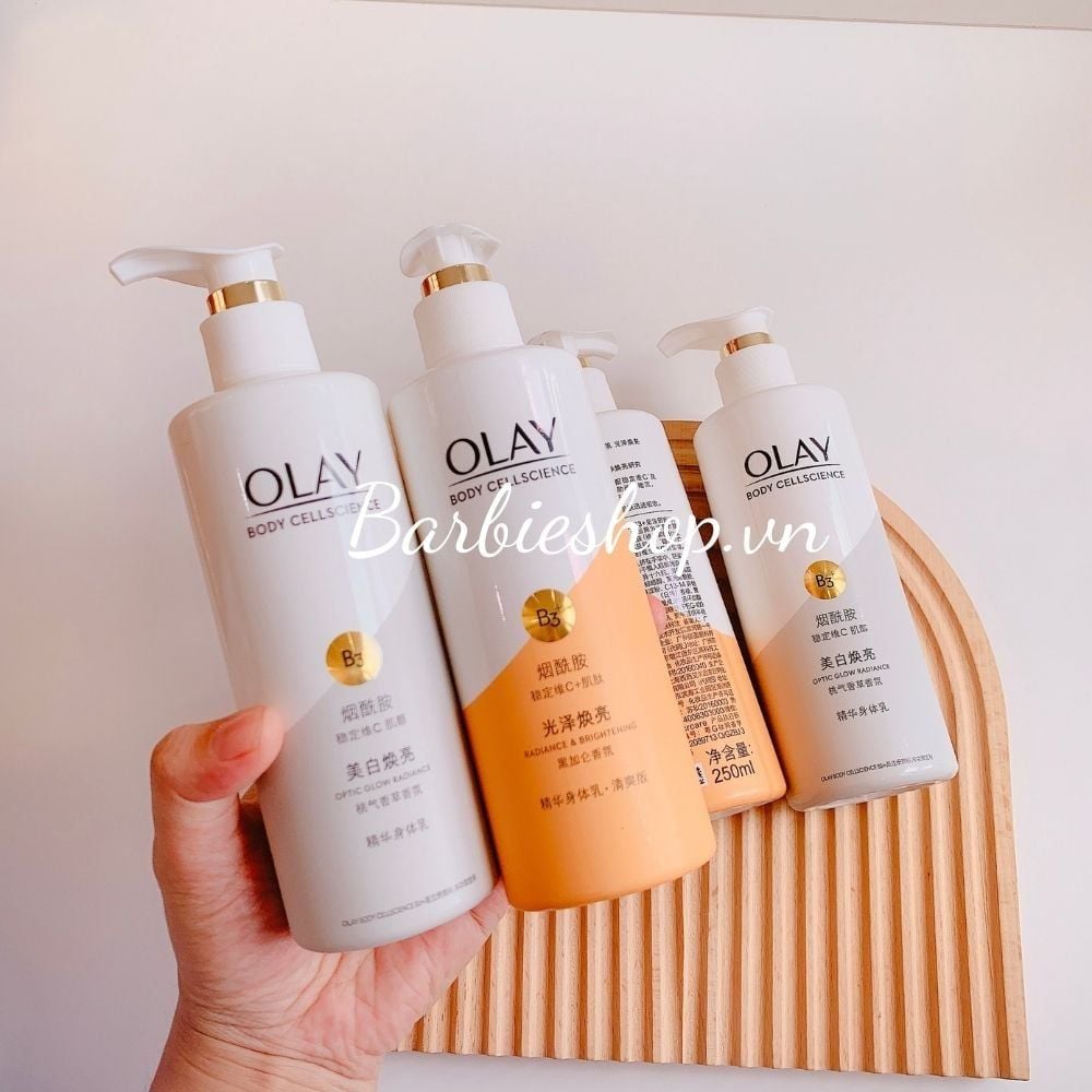 Dưỡng Thể Trắng Da Toàn Thân Olay Body Cellscience 250ml B3 + Vitamin C - Optic Glow Radiance + Radiance & Brightening