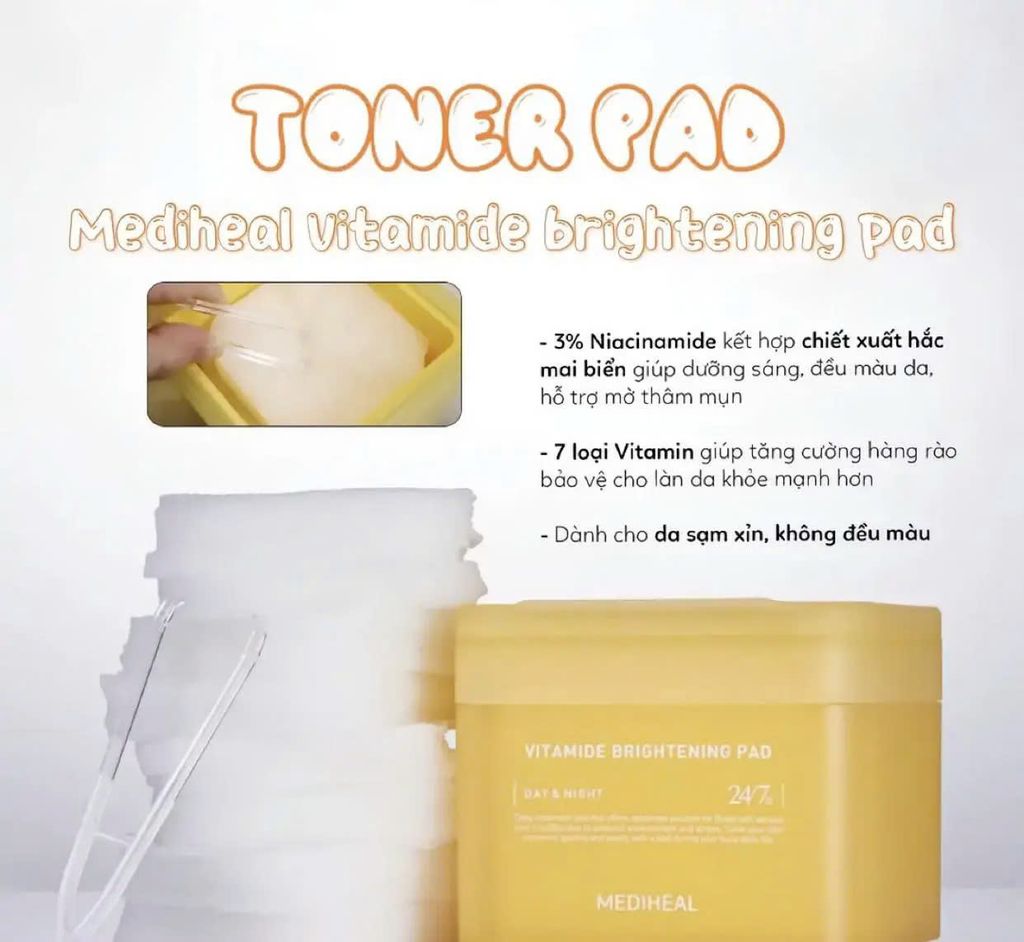 Nước Hoa Hồng Dạng Miếng Toner Pad Mediheal Làm Dịu/ Cấp Ẩm/ Làm Sáng Da/ Tẩy Tế Bào Chết 100 pad