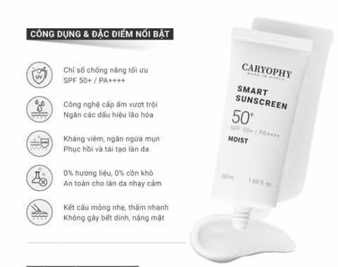 Kem Chống Nắng Caryophy Smart Sunscreen Tone Up - Smart Moist Sunscreen SPF50+/Pa+++ 50ml