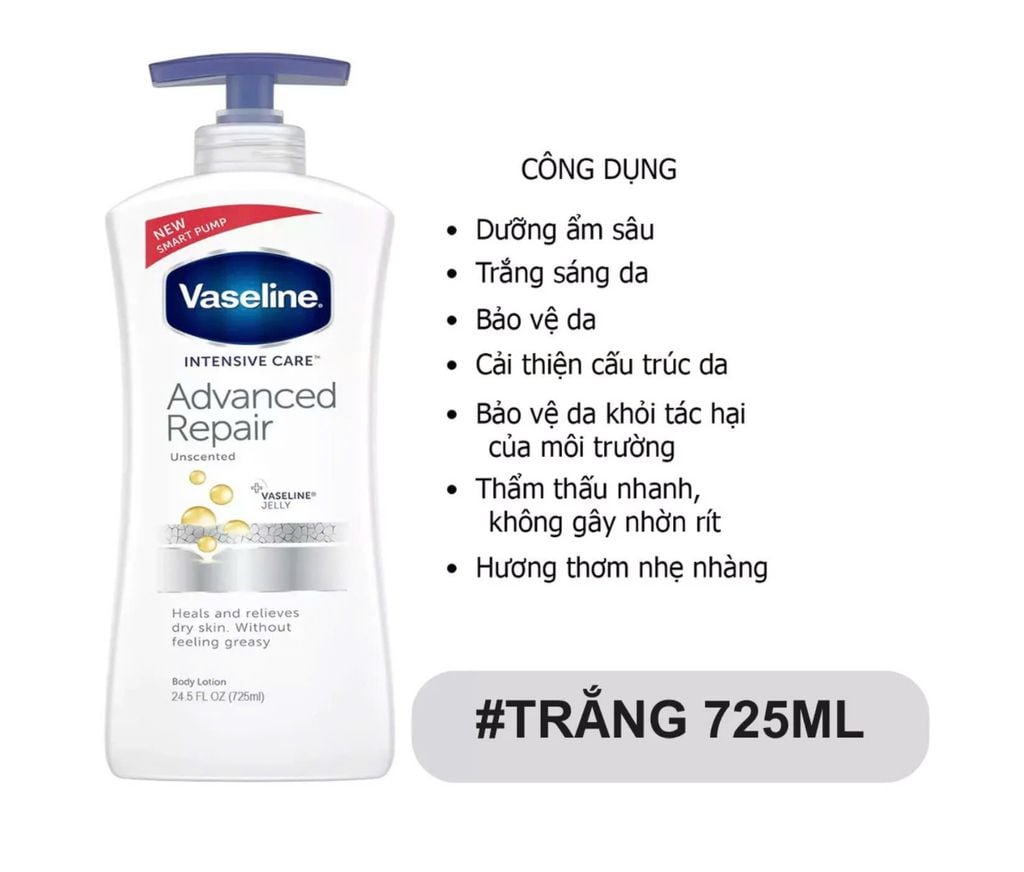 Dưỡng Thể Vaseline 725ML Mẫu Mới Vòi Xanh (Đủ Màu)