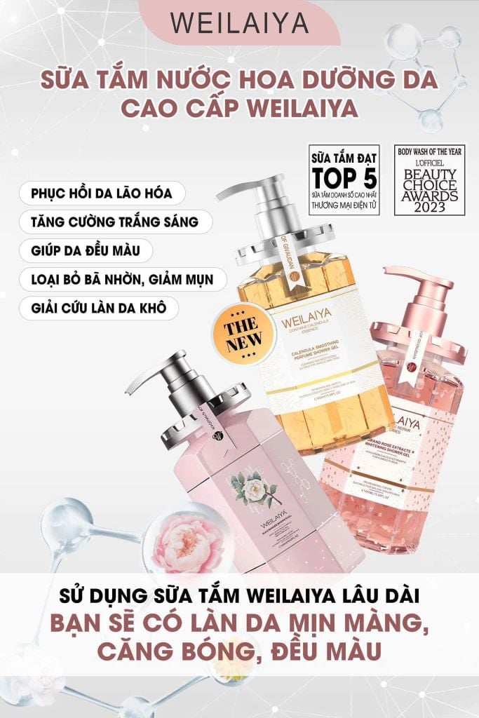 Sữa Tắm Trắng Da Weilaiya Niacinamide & Perfume Rose Whitening Shower Gel 450ml