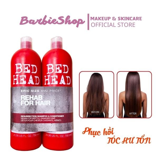 Bộ Gội Xả Tigi Haircare Bed Head Rehab For Hair Shampoo and Conditioner 750ml - Đỏ