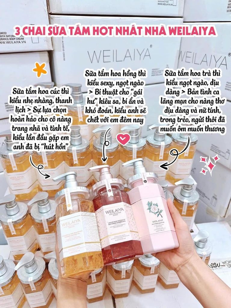 Sữa Tắm Trắng Da Weilaiya Niacinamide & Perfume Rose Whitening Shower Gel 450ml