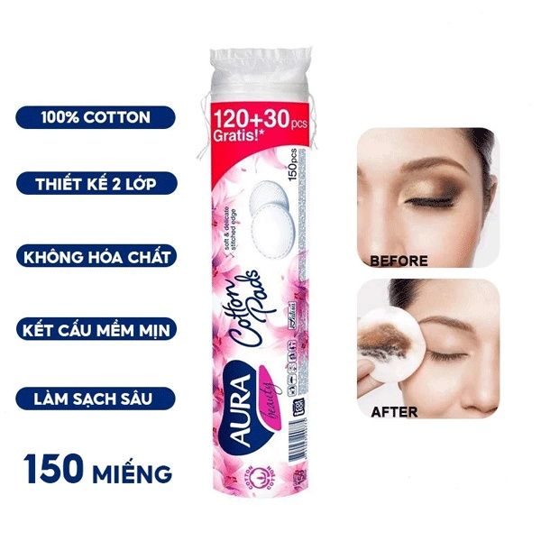 Bông Tẩy Trang Aura Beauty 150 Miếng