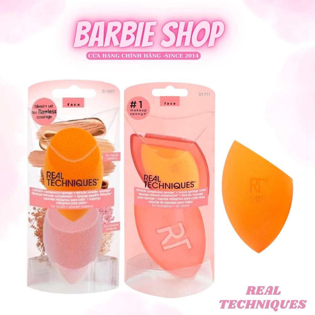 Bông Mút Trang Điểm Tán Nền + Dặm Phấn Phủ Real Techniques Miracle Complexion Sponge + Miracle Powder Sponge