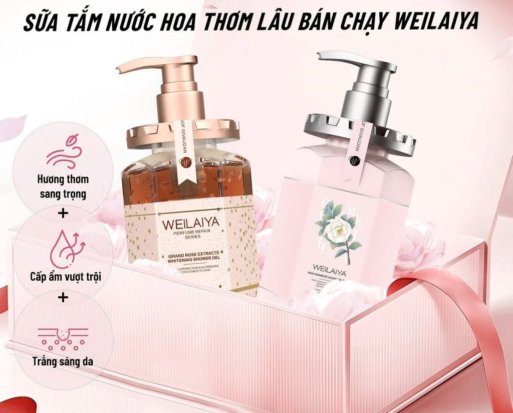 Sữa Tắm Trắng Da Weilaiya Niacinamide & Perfume Rose Whitening Shower Gel 450ml