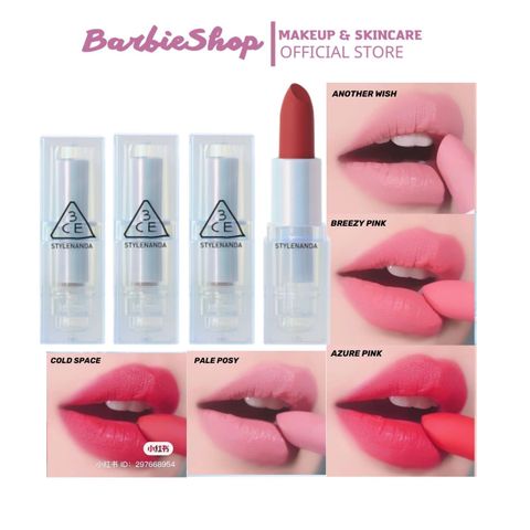 Son 3CE Summer Radiance Matte Lip Stick  #Another wish #pale posy #Breezy Pink #Cold Space 3,5G