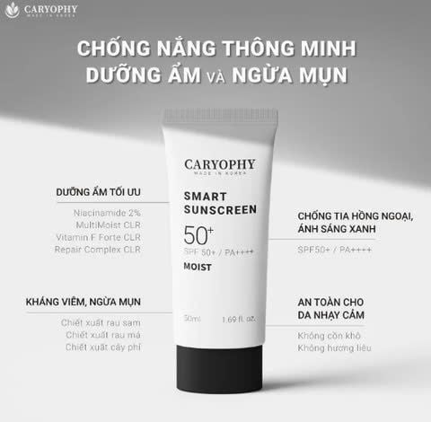 Kem Chống Nắng Caryophy Smart Sunscreen Tone Up - Smart Moist Sunscreen SPF50+/Pa+++ 50ml