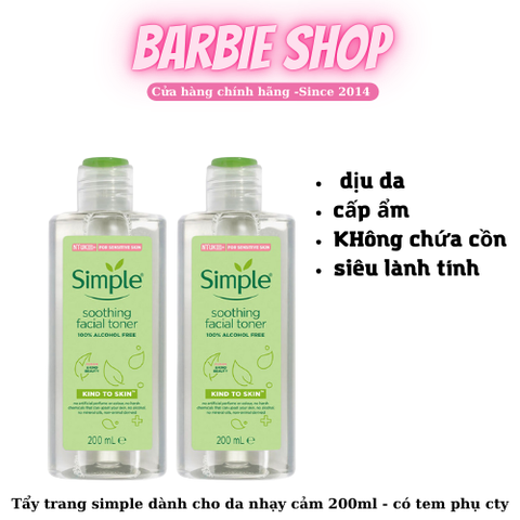 [Mẫu Mới] Toner Nước Hoa Hồng Simple Soothing Facial Skind To Skin Dành Cho Da Nhạy Cảm 200ml