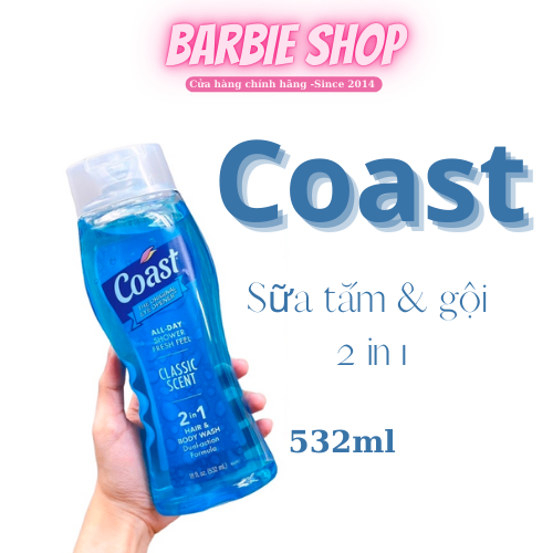 Sữa Tắm Gội Coast Hair & Body 532ml - Dạng Gel mẫu mới