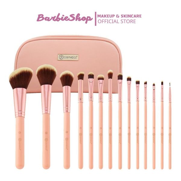 Bộ Cọ Trang Điểm BH Cosmetic Chic Brush Set With Bag 14 Cây - cọ túi hồng