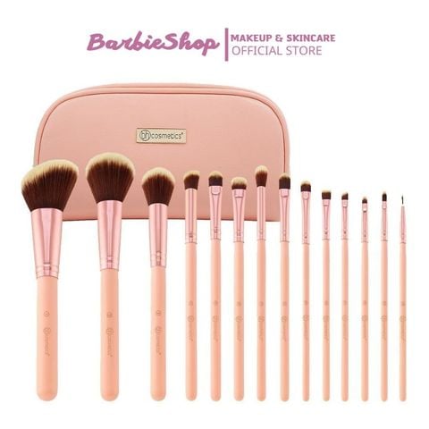 Bộ Cọ Trang Điểm BH Cosmetic Chic Brush Set With Bag 14 Cây - cọ túi hồng