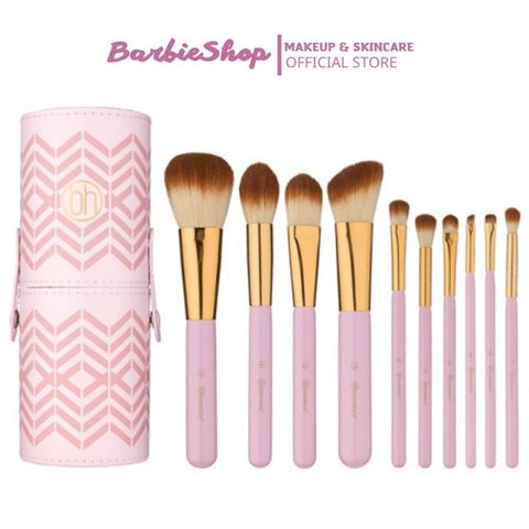 Bộ Cọ Trang Điểm BH Cosmetics Pink Perfection Brush Set 10 Cây - cọ cắm hồng sọc