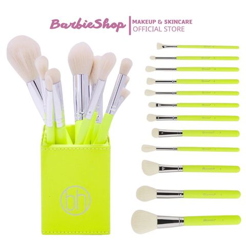 Bộ Cọ Trang Điểm BH Cosmetics Color Festival Brush Set With Angled Brush Holder 12 Cây - cọ ống xanh chuối