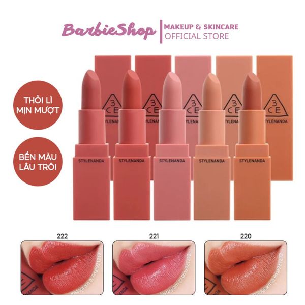 Son Thỏi Lì 3CE Mood Recipe Matte Lip Color (218 - 219 - 220 - 221 - 222 - 223 - 224 - 909 - 227 - 228 - 229 - 230 - 231)