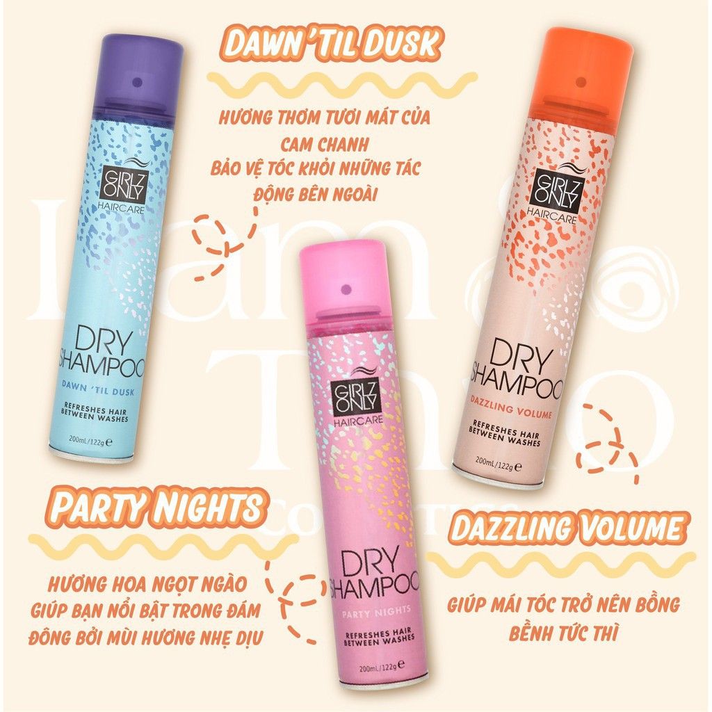 Dầu Gội Khô Dry Shampoo Girlz Only Party Nights 200ml, 100ml