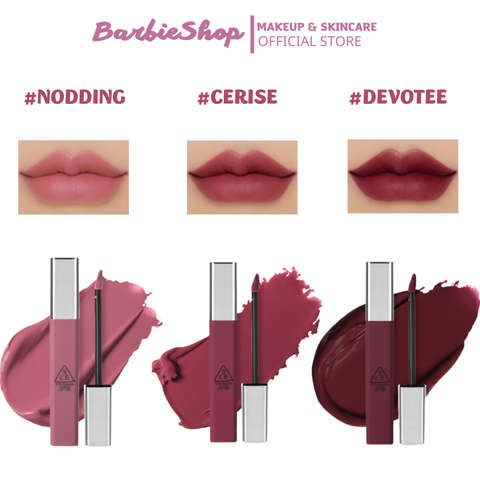 (NEW) Son Kem 3CE CLOUD LIP TINT #DEVOTEE #CERISE #NODDING Cây Vuông Vỏ Nhám - Mẫu mới