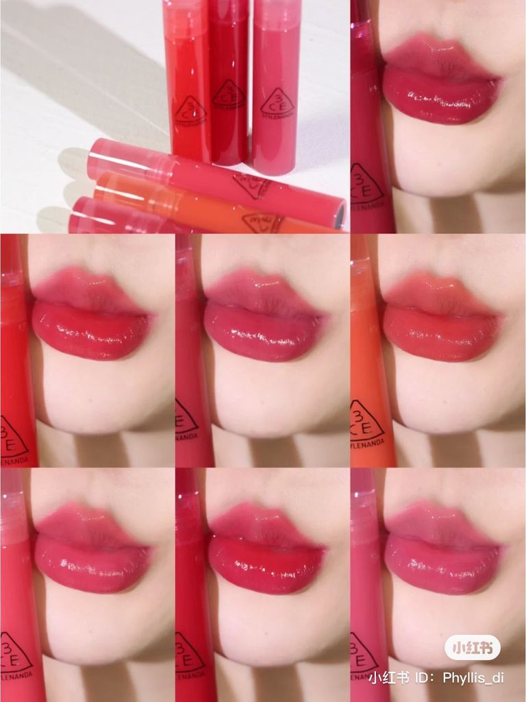 Son Tint Bóng 3CE Syrup Layering Tint (Stayful- Single cherry- Sober fig- Afternoon peach- Youth coral- Alive pink- Grapeful)