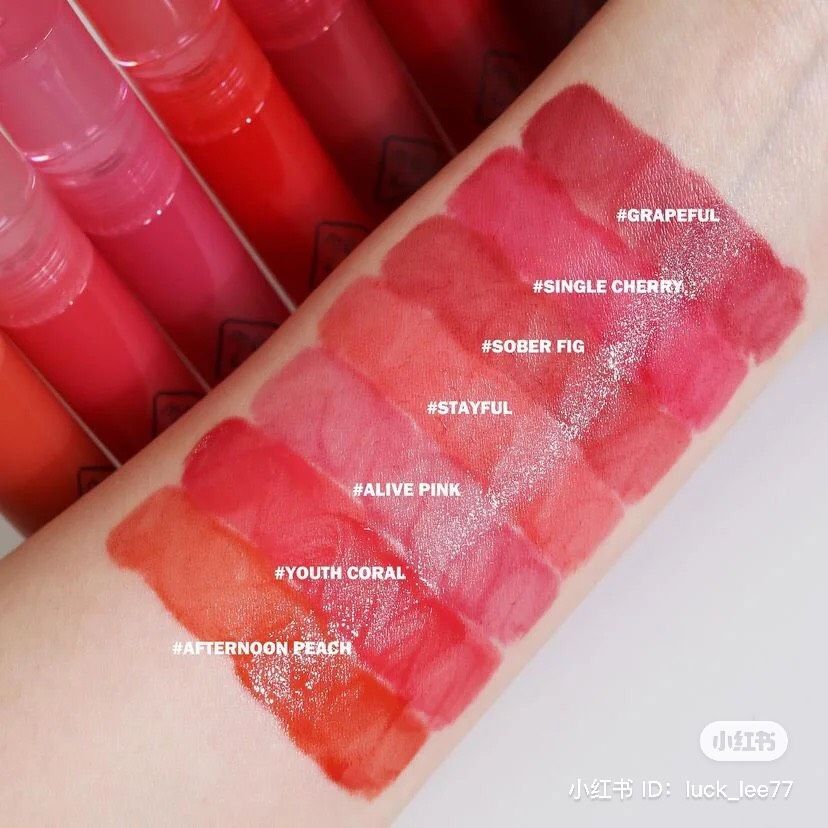 Son Tint Bóng 3CE Syrup Layering Tint (Stayful- Single cherry- Sober fig- Afternoon peach- Youth coral- Alive pink- Grapeful)