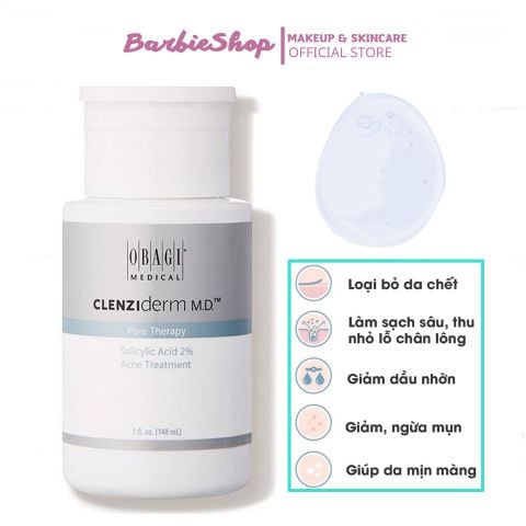 Nước Hoa Hồng Obagi BHA 2% Giảm Nhờn Mụn 148ml Clenziderm MD Pore Therapy Salicylic Acid 2% Acne Treatment