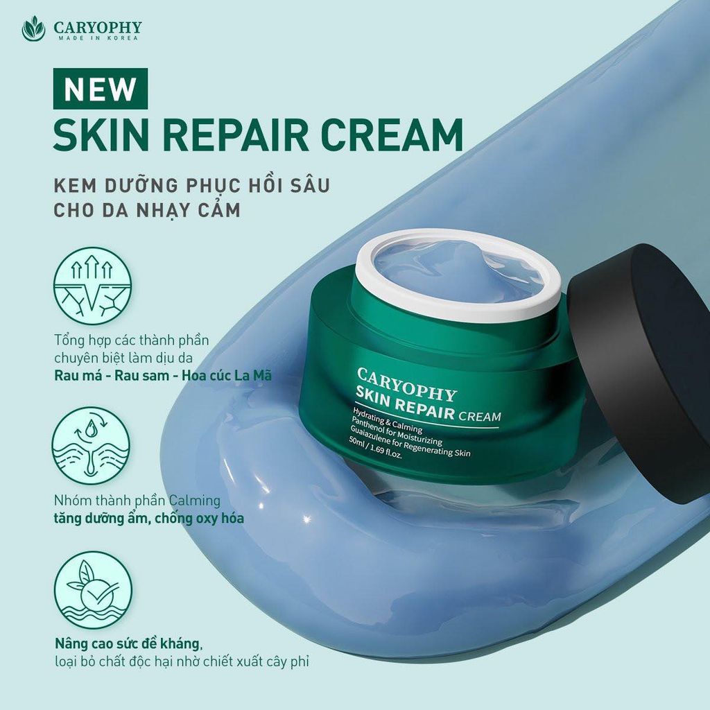 Combo Cấp Ẩm, Phục Hồi, Làm Dịu Da Caryophy Skin Repair Caryophy (Toner, Serum, Cream)