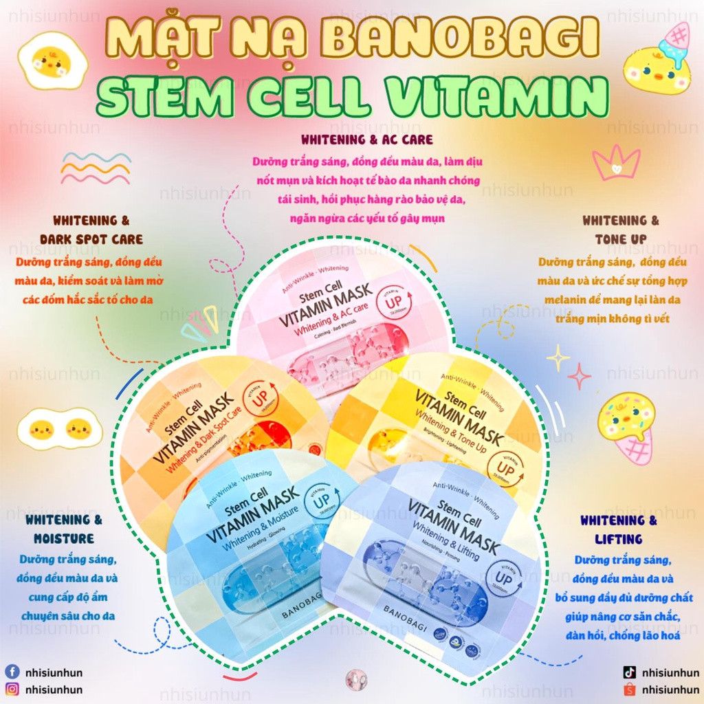 Mặt Nạ Banobagi Stem Cell Vitamin Mask Đủ Màu - Mẫu Mới