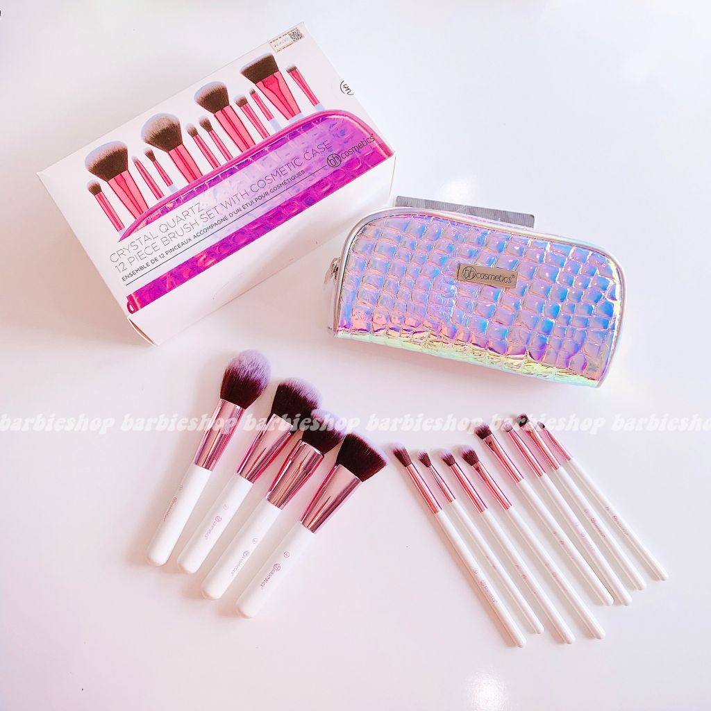 Bộ Cọ Trang Điểm BH Cosmetics Crystal Quartz 12 Cây + Cọ Túi Đựng Tím