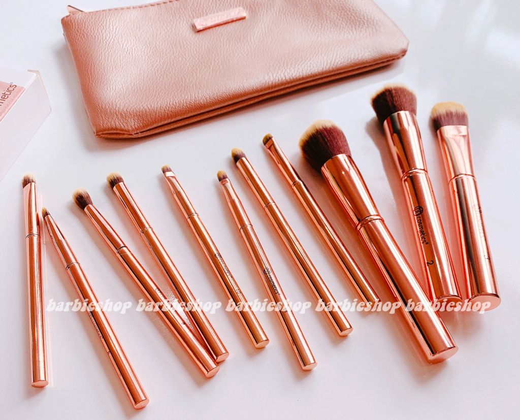 Bộ Cọ Trang Điểm 11 Cây BH Cosmetics Metal Rose 11 Piece Brush Set With Bag- Cọ Túi Hồng