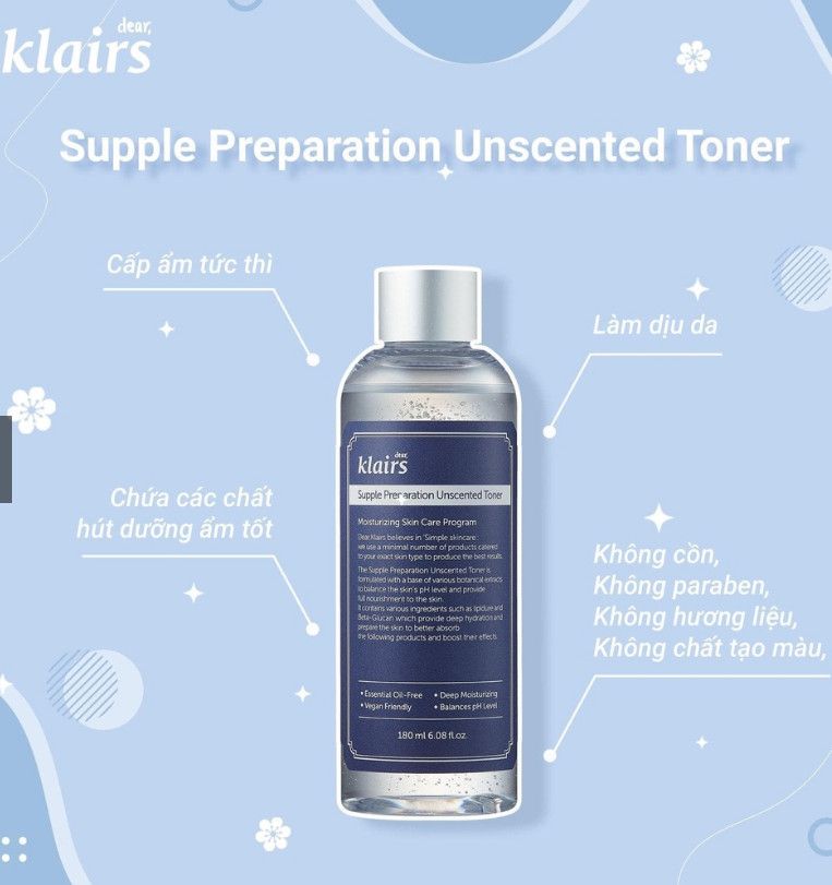 Nước Hoa Hồng Klairs Supple Preparation Unscented + Facial Toner 30ml - 180ml