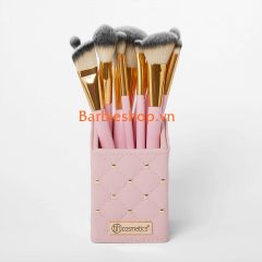 Bộ Cọ Trang Điểm BH Cosmectics White + Pink Studded Elegance 12 Cây - cọ ống trắng + hồng