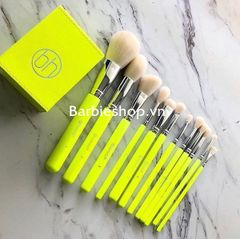 Bộ Cọ Trang Điểm BH Cosmetics Color Festival Brush Set With Angled Brush Holder 12 Cây - cọ ống xanh chuối