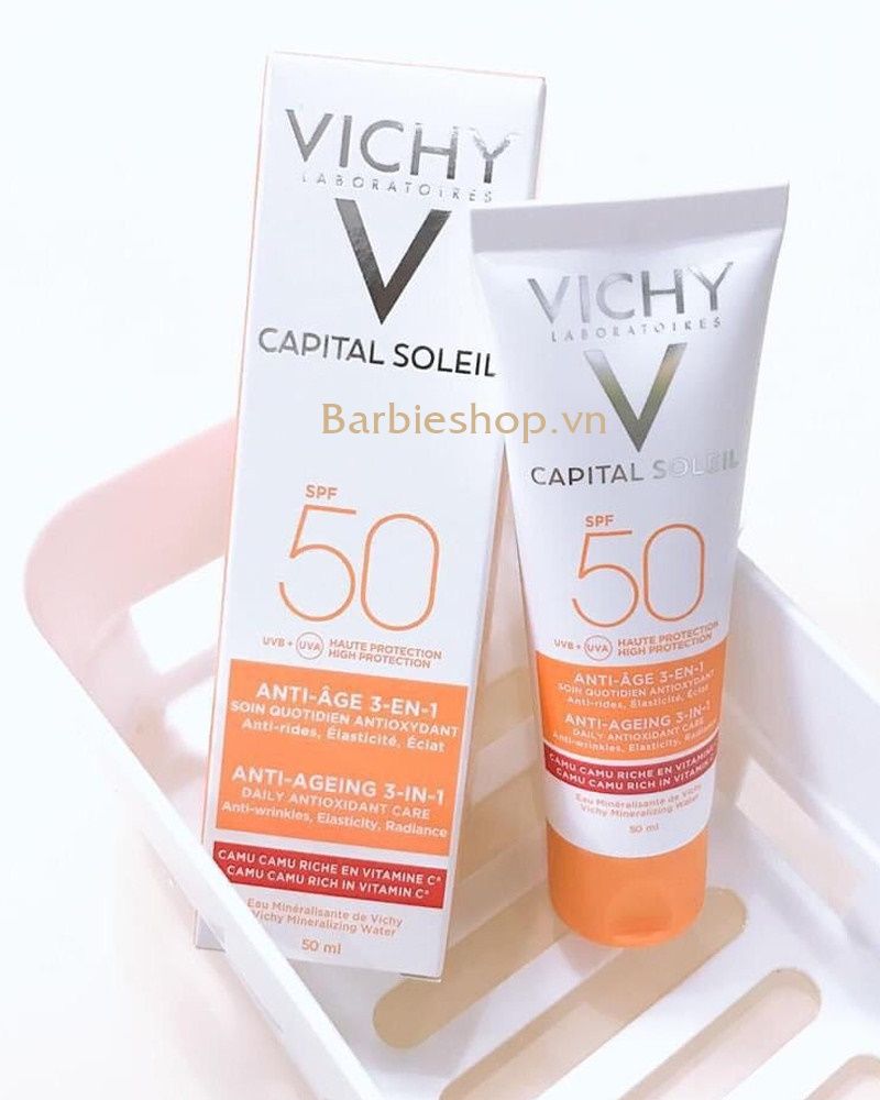 (Vạch Xanh & Cam) Kem Chống Nắng Chống Ô Nhiễm Bụi Kiềm Dầu & Giảm Thâm Nám Vichy Capital Soleil Mattifying 3In1 SPF50+